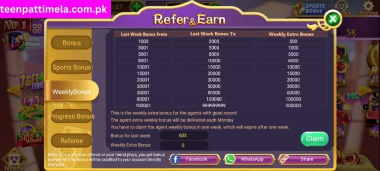 3 Patti Mela Refer and Earn Bonus